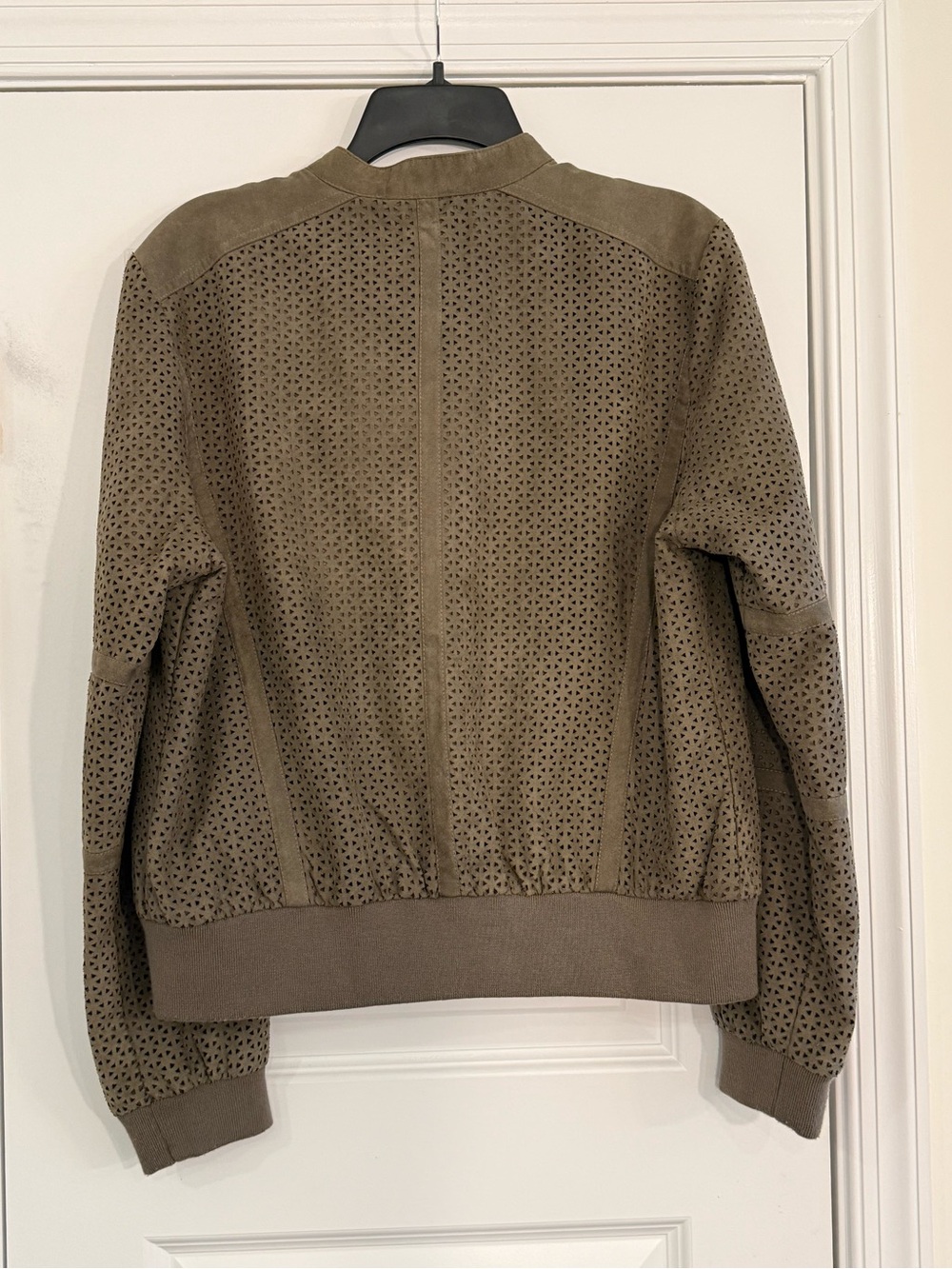 Kenneth Cole Reaction Perforated Faux Suede Bomber Jacket Women’s L Moto - Picture 4 of 8